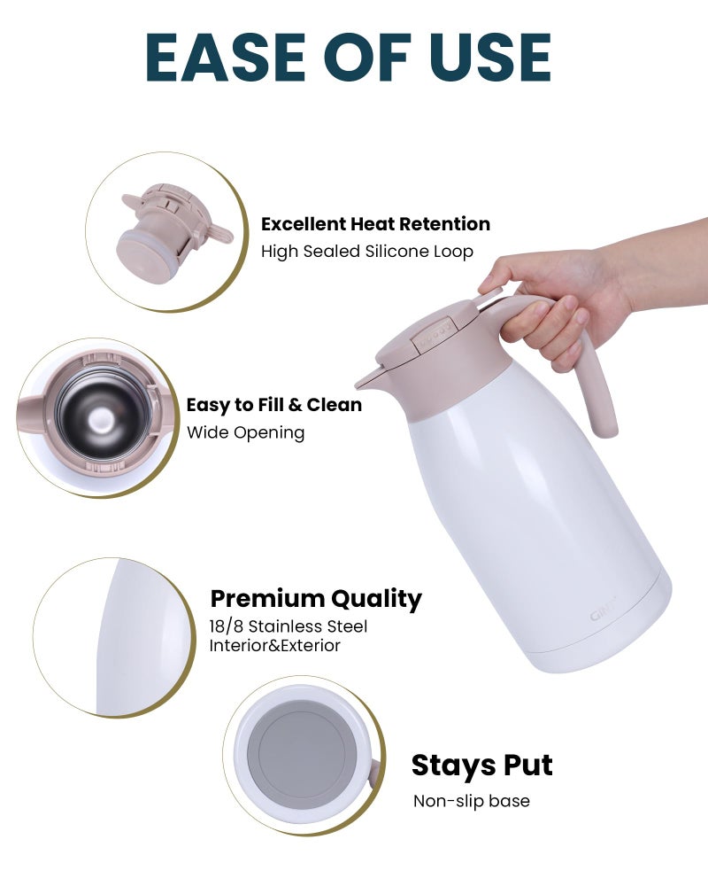 GiNT 1.9L / 64Oz Thermal Coffee Carafe, Insulated Stainless Steel Coffee Carafes for Keeping Hot/Double Walled Vacuum Thermal Carafe (White) - Image 3